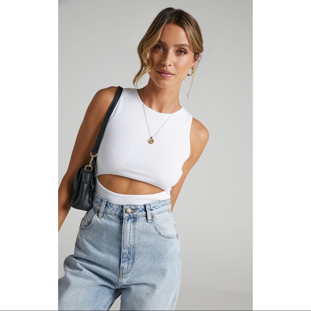 NWT Showpo- Malvina Cut Out Ribbed Bodysuit in White